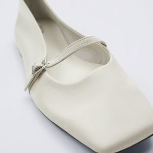 Zara Square Toe Leather Ballet Flats
